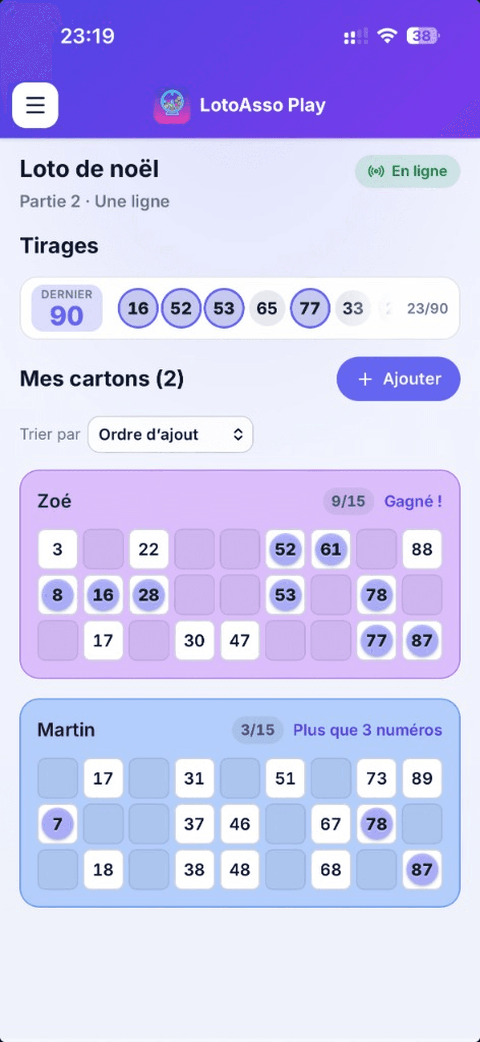 Application LotoAsso Play sur smartphone