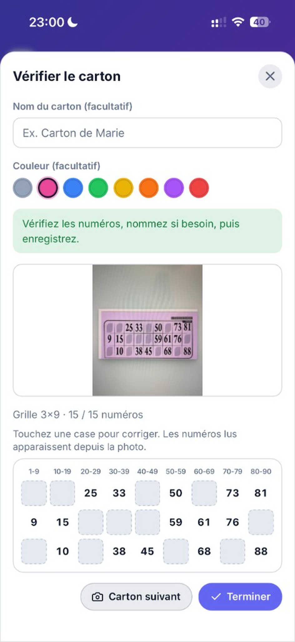 Vérification carton par photo LotoAsso Play